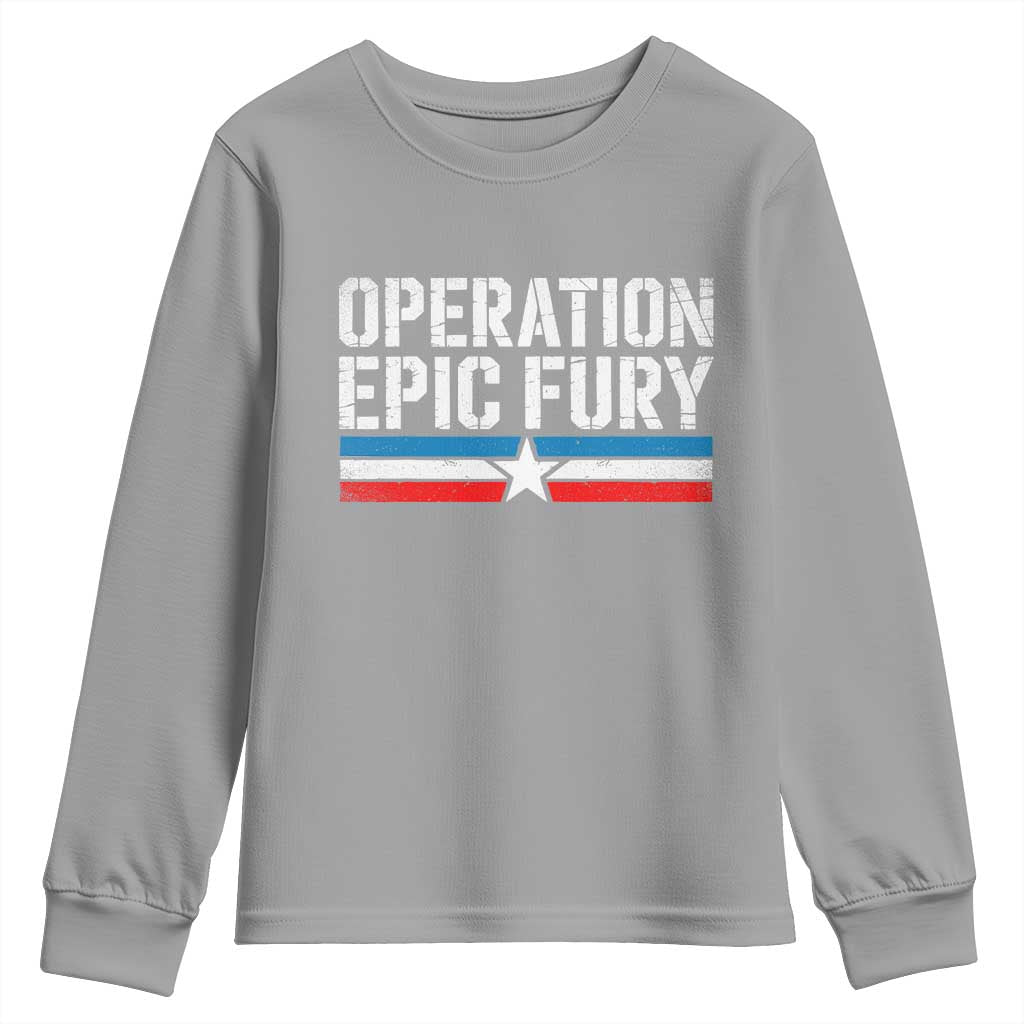 Operation Epic Fury Retro Patriotic Stripe Youth Sweatshirt Vintage American Strength Freedom Supporters