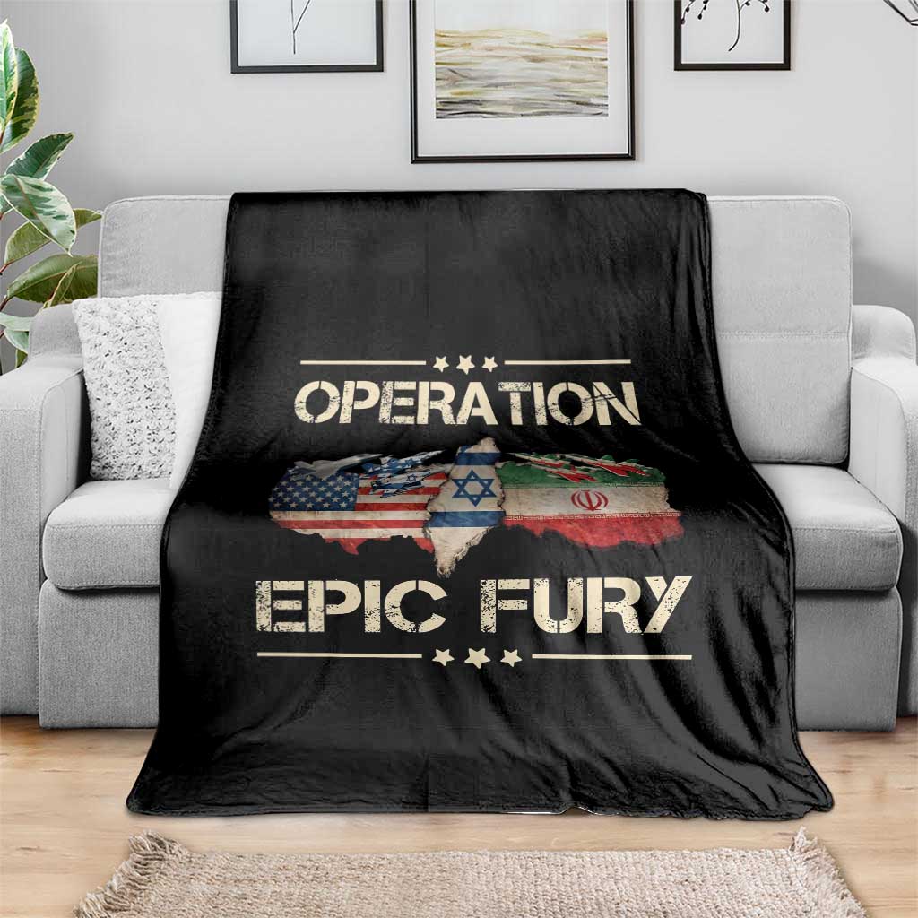 Operation Epic Fury USA Israel Throw Blanket Patriotic Military Peace Through Strength
