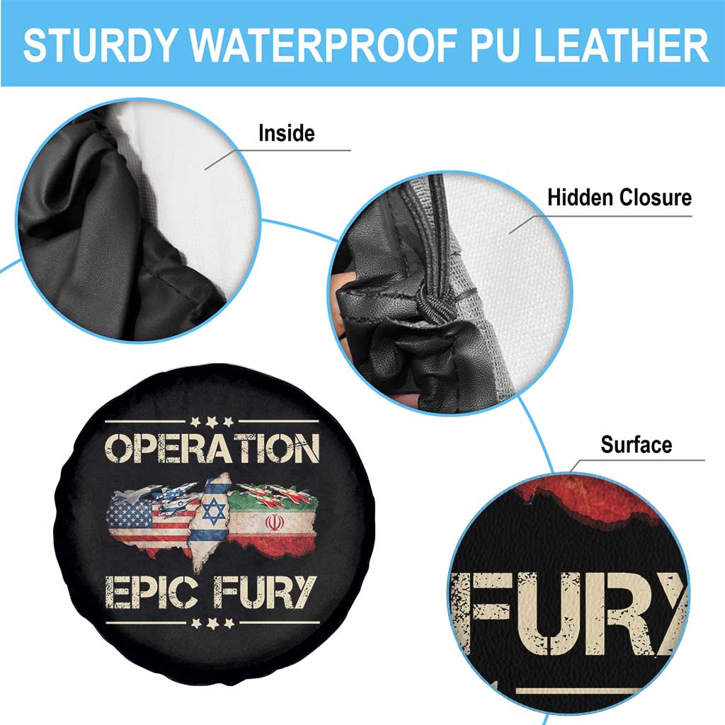 Operation Epic Fury USA Israel Spare Tire Cover Patriotic Military Peace Through Strength