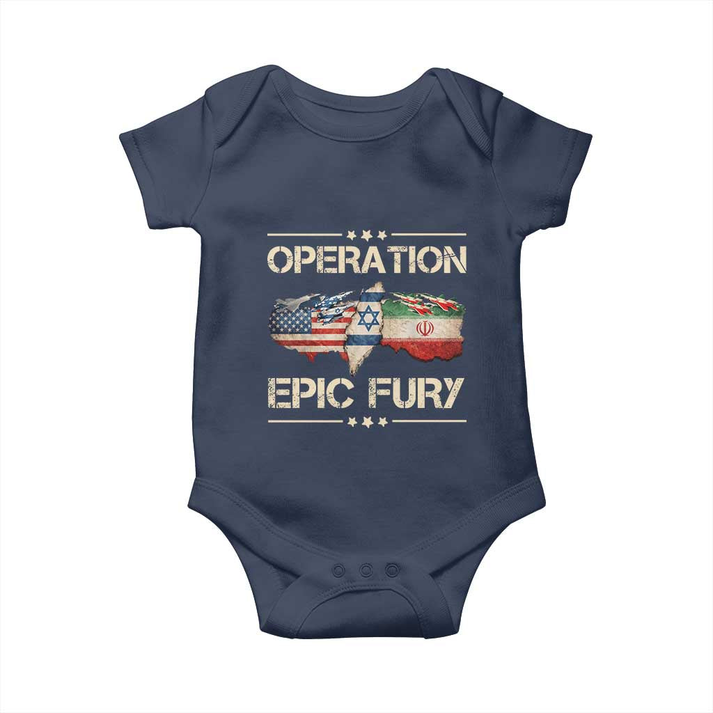 Operation Epic Fury USA Israel Baby Onesie Patriotic Military Peace Through Strength