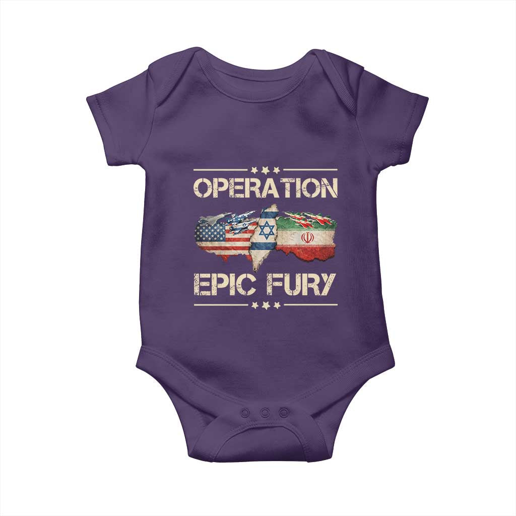 Operation Epic Fury USA Israel Baby Onesie Patriotic Military Peace Through Strength