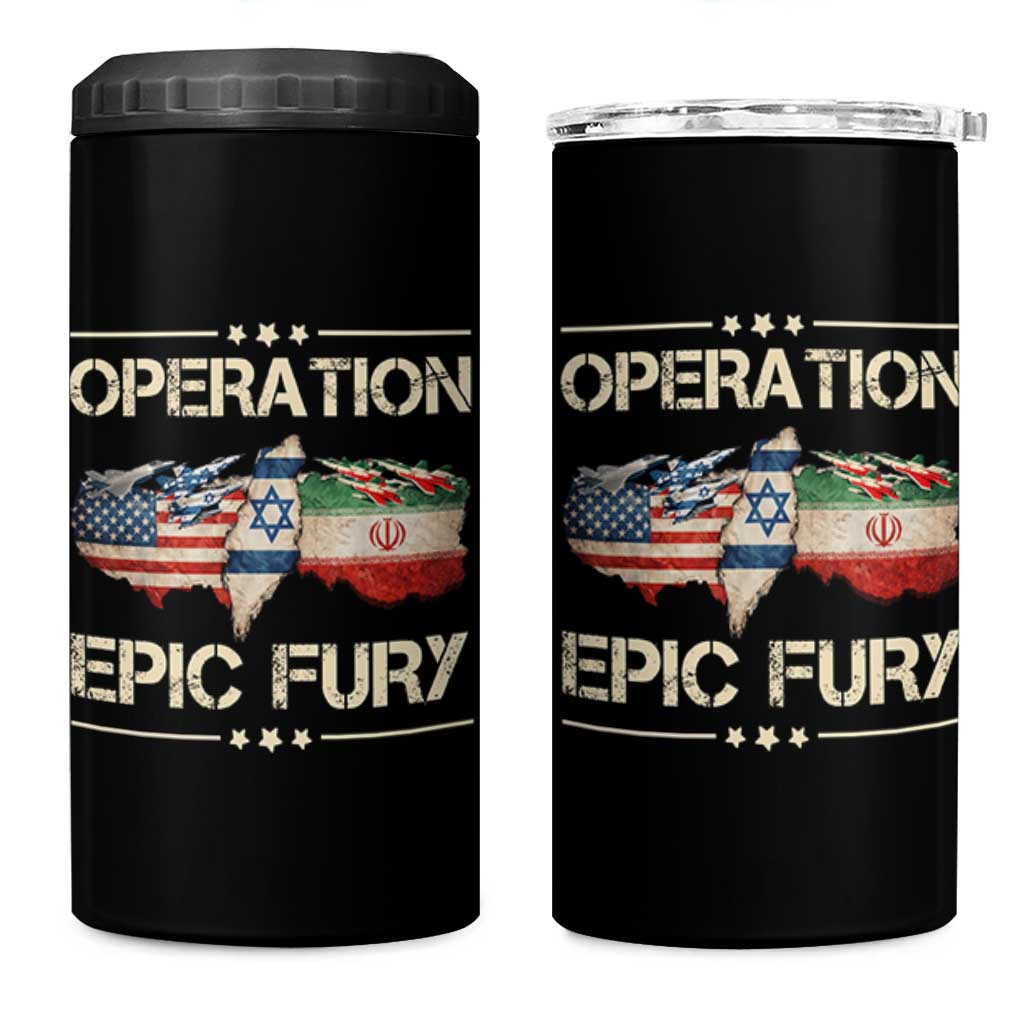 Operation Epic Fury USA Israel 4 in 1 Can Cooler Tumbler Patriotic Military Peace Through Strength