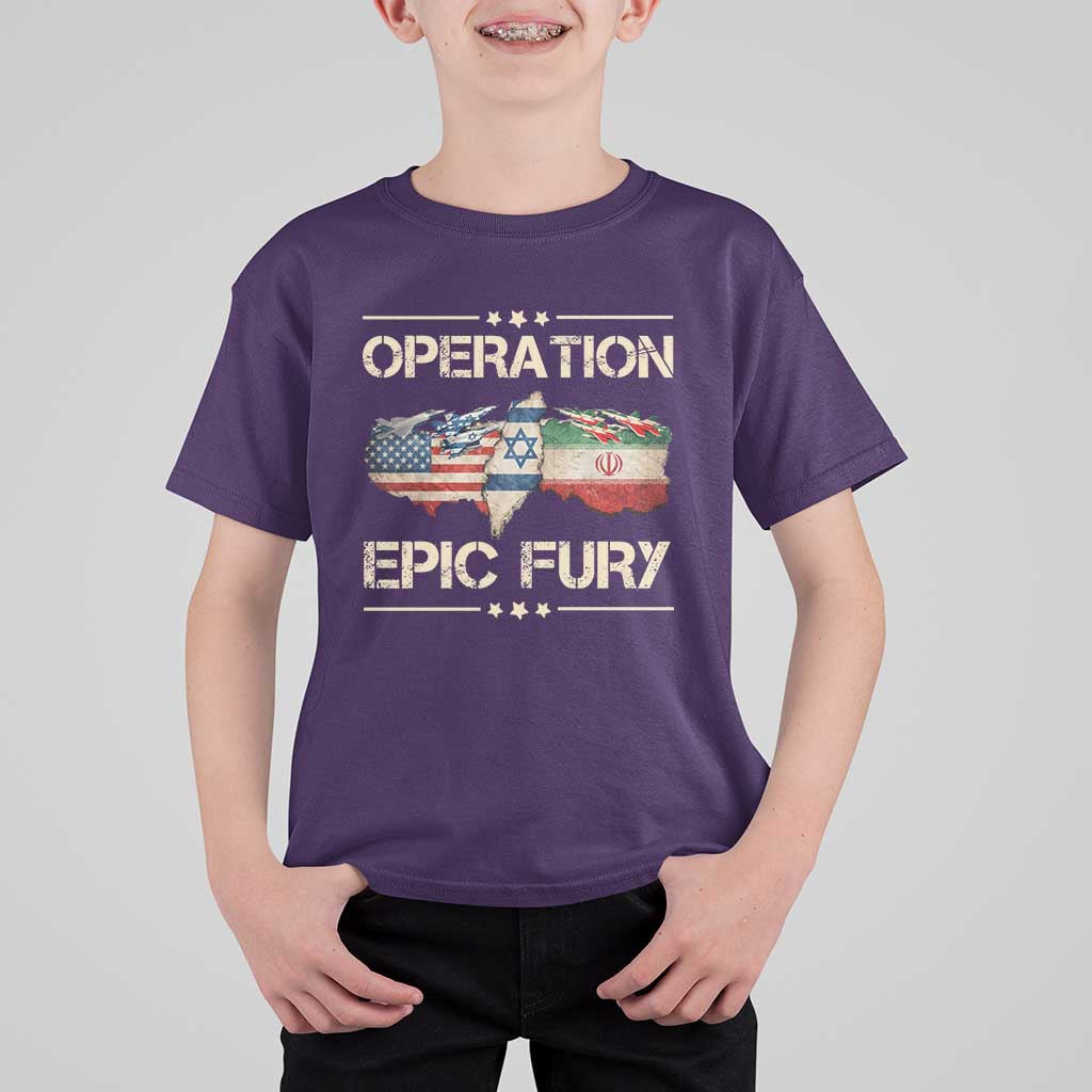 Operation Epic Fury USA Israel T Shirt For Kid Patriotic Military Peace Through Strength
