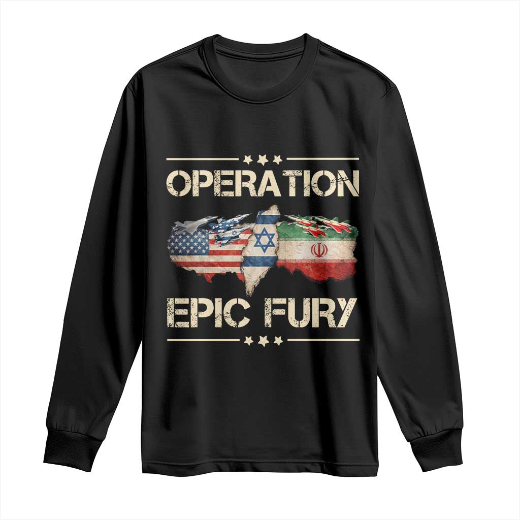 Operation Epic Fury USA Israel Long Sleeve Shirt Patriotic Military Peace Through Strength