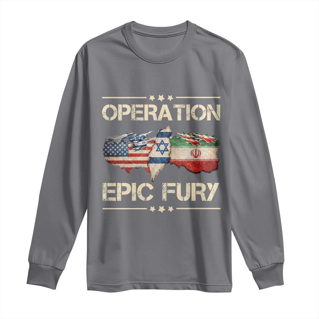 Operation Epic Fury USA Israel Long Sleeve Shirt Patriotic Military Peace Through Strength