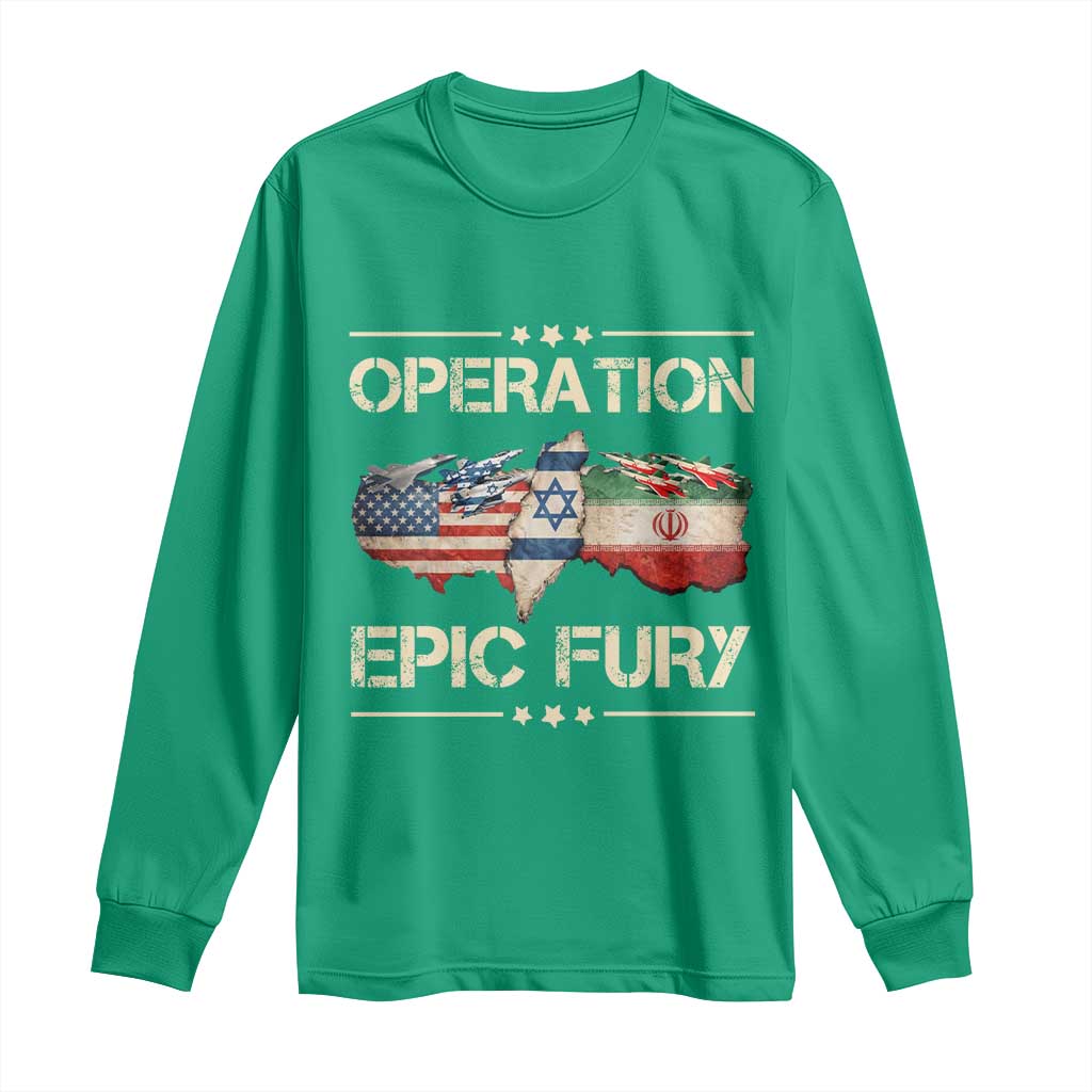 Operation Epic Fury USA Israel Long Sleeve Shirt Patriotic Military Peace Through Strength