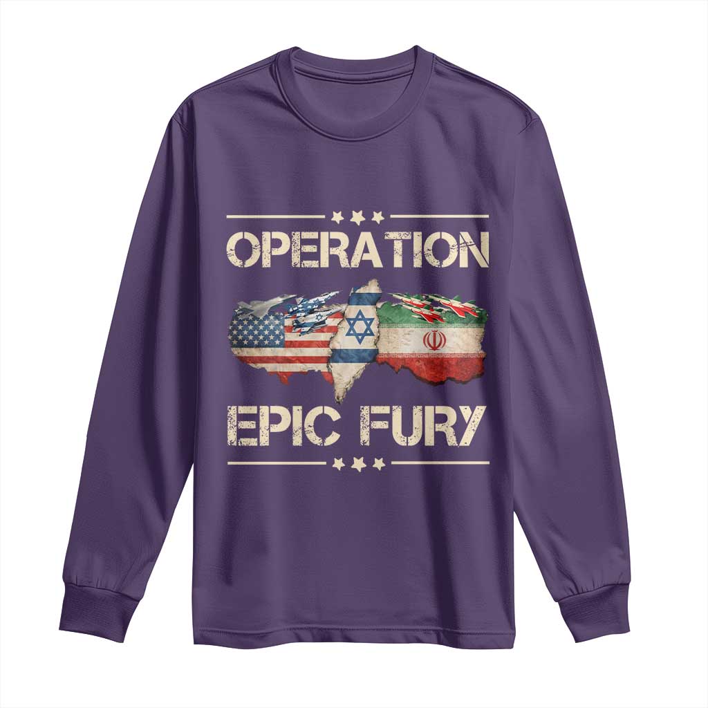 Operation Epic Fury USA Israel Long Sleeve Shirt Patriotic Military Peace Through Strength