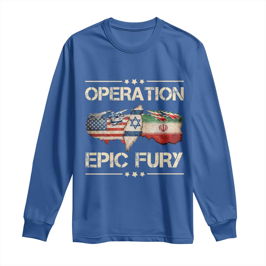 Operation Epic Fury USA Israel Long Sleeve Shirt Patriotic Military Peace Through Strength