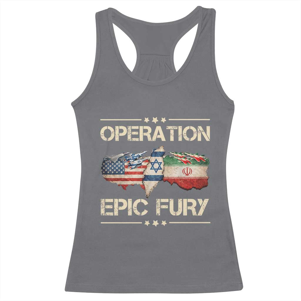 Operation Epic Fury USA Israel Racerback Tank Top Patriotic Military Peace Through Strength