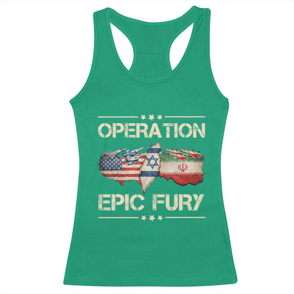 Operation Epic Fury USA Israel Racerback Tank Top Patriotic Military Peace Through Strength