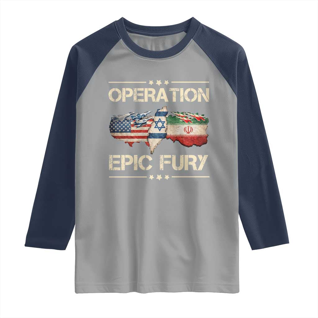 Operation Epic Fury USA Israel Raglan Shirt Patriotic Military Peace Through Strength