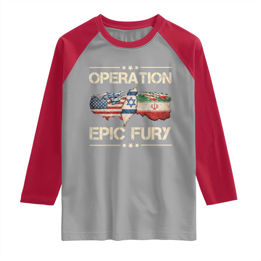Operation Epic Fury USA Israel Raglan Shirt Patriotic Military Peace Through Strength
