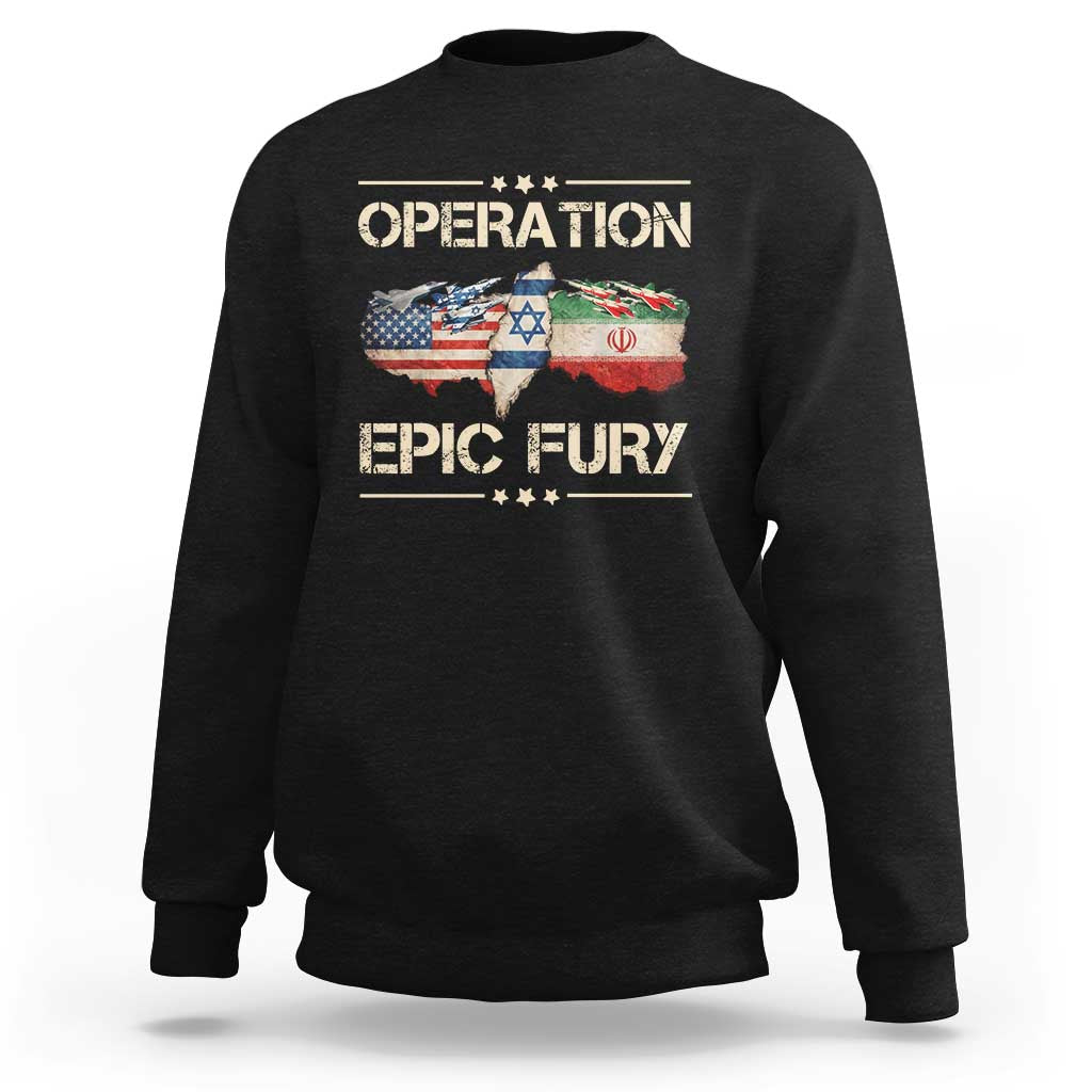 Operation Epic Fury USA Israel Sweatshirt Patriotic Military Peace Through Strength
