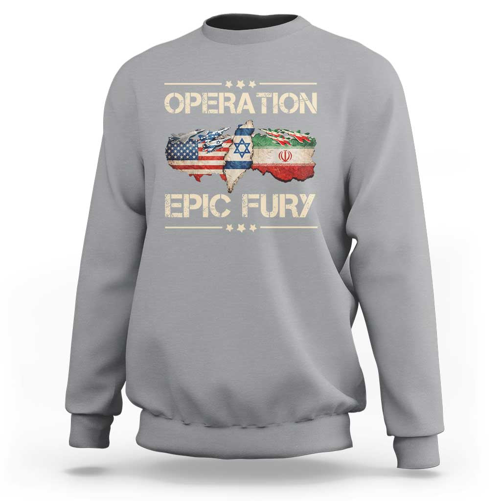 Operation Epic Fury USA Israel Sweatshirt Patriotic Military Peace Through Strength