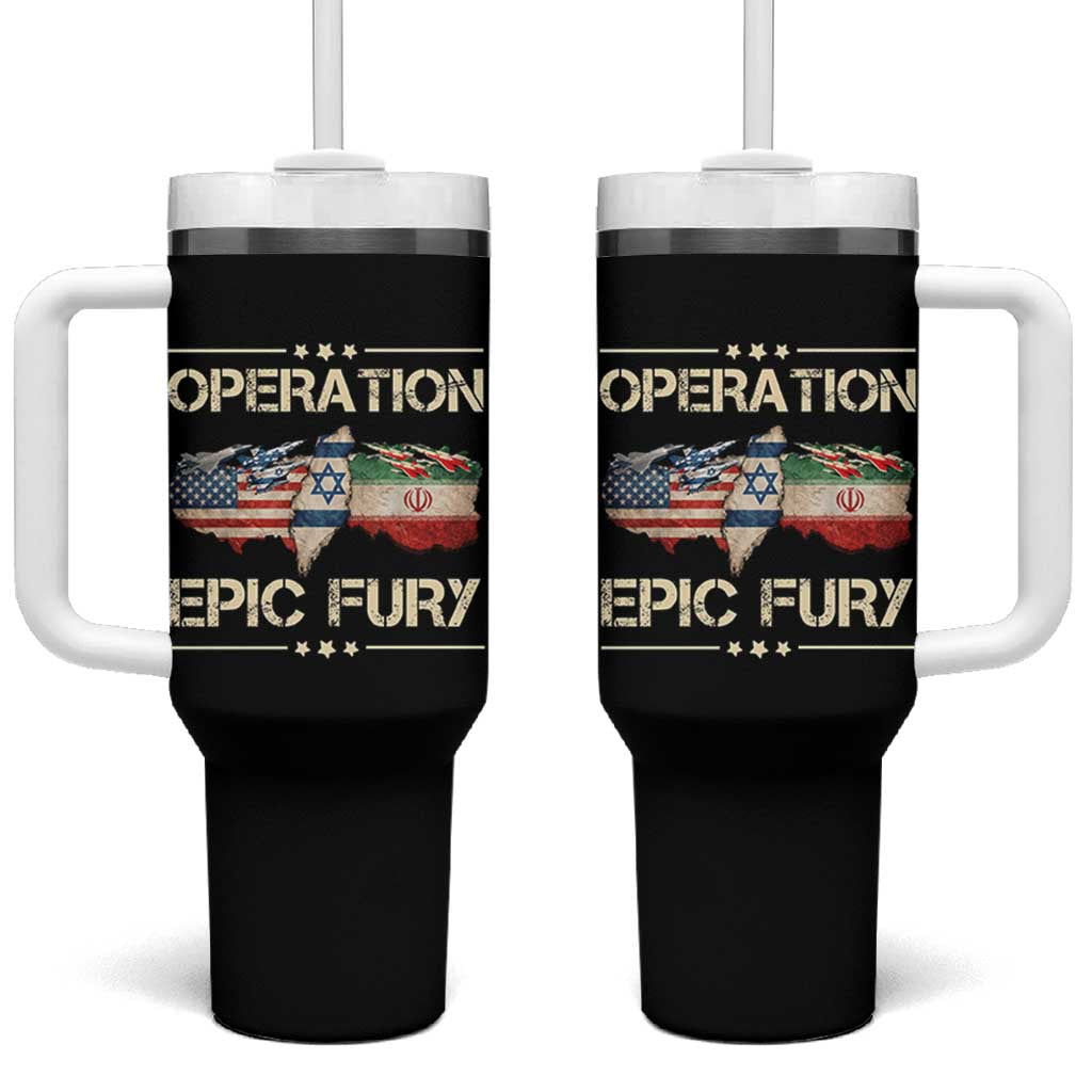 Operation Epic Fury USA Israel Tumbler With Handle Patriotic Military Peace Through Strength