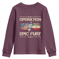 Operation Epic Fury USA Israel Youth Sweatshirt Patriotic Military Peace Through Strength