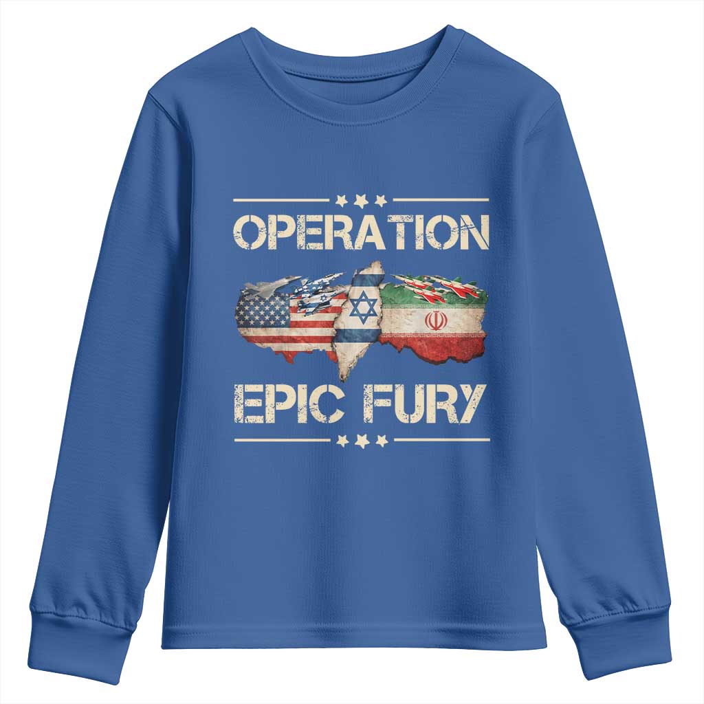 Operation Epic Fury USA Israel Youth Sweatshirt Patriotic Military Peace Through Strength