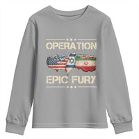 Operation Epic Fury USA Israel Youth Sweatshirt Patriotic Military Peace Through Strength