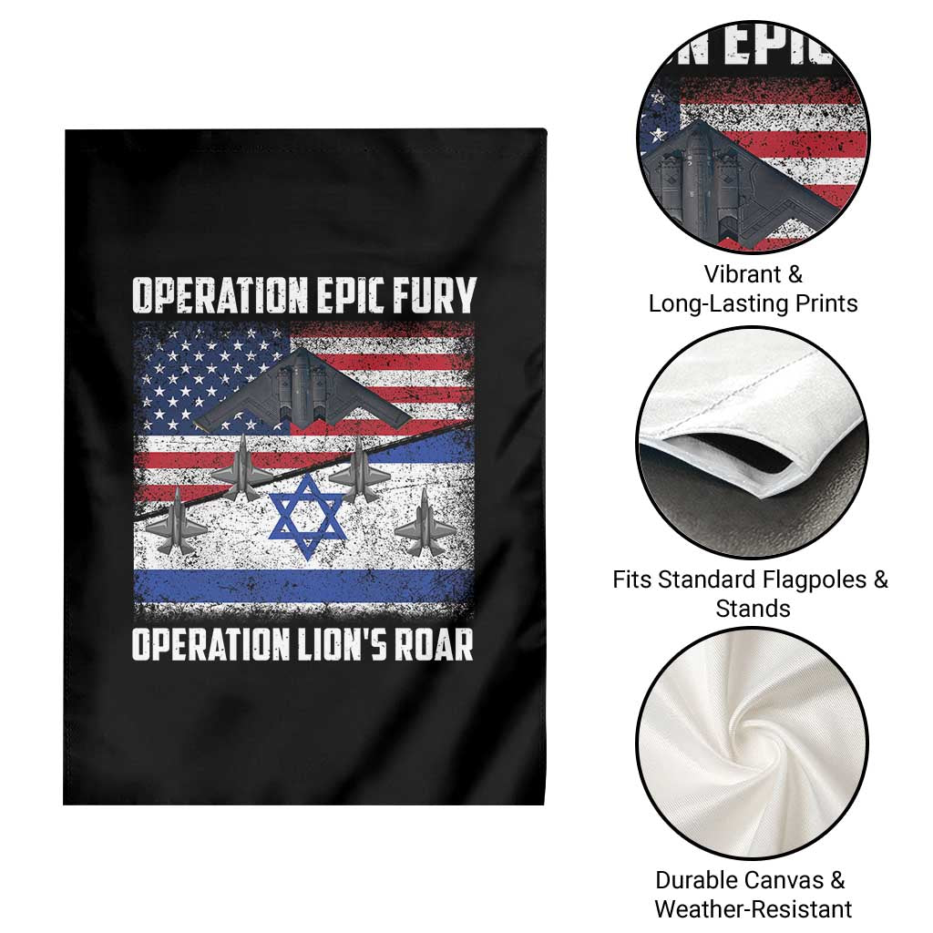 Operation Epic Fury Lions Roar Garden Flag USA Israel Flag Freedom Defense