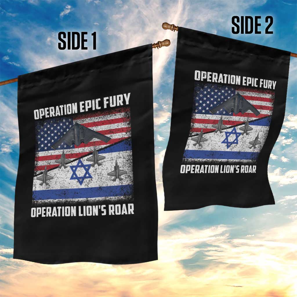 Operation Epic Fury Lions Roar Garden Flag USA Israel Flag Freedom Defense