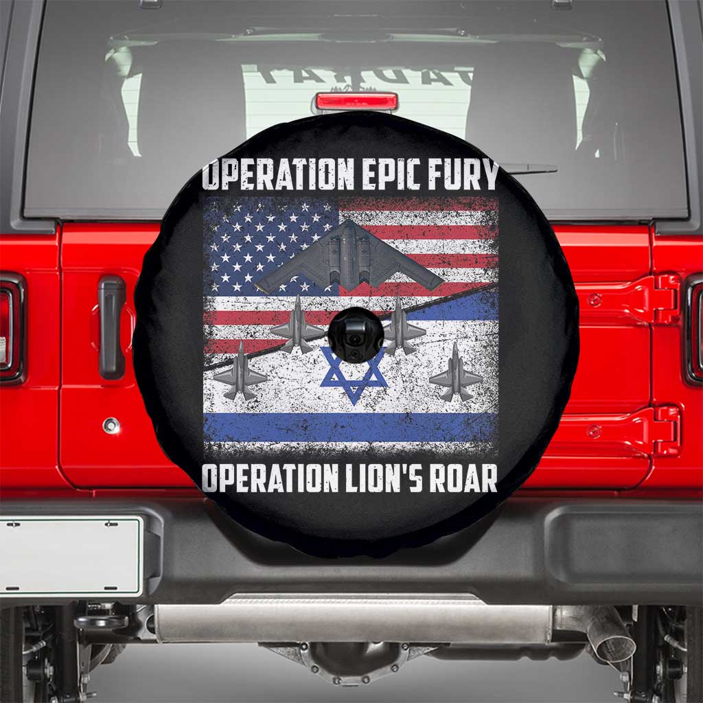 Operation Epic Fury Lions Roar Spare Tire Cover USA Israel Flag Freedom Defense