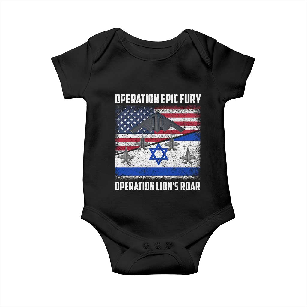 Operation Epic Fury Lions Roar Baby Onesie USA Israel Flag Freedom Defense