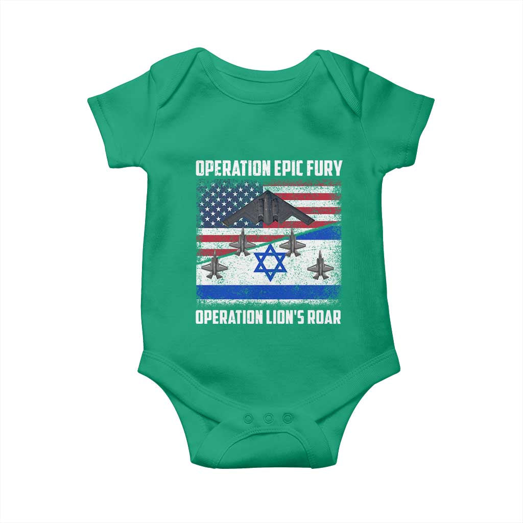 Operation Epic Fury Lions Roar Baby Onesie USA Israel Flag Freedom Defense
