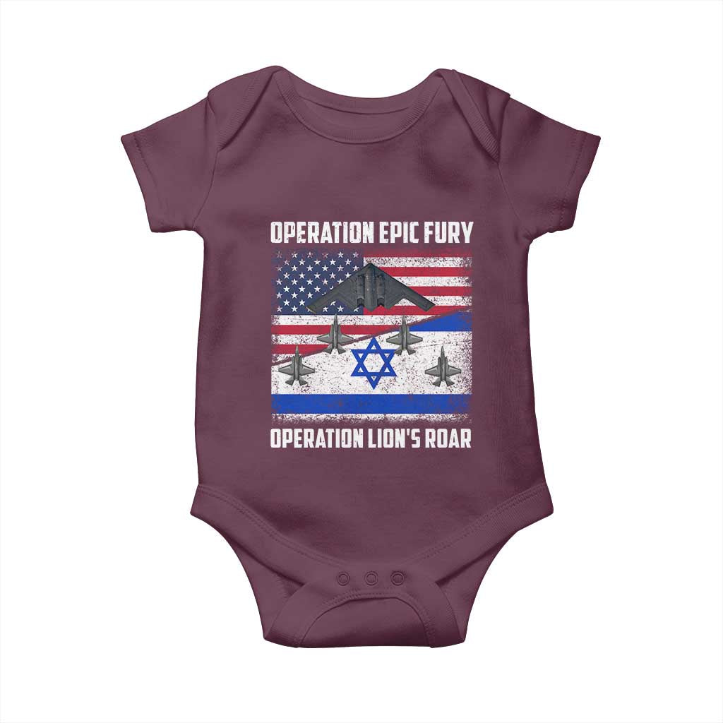 Operation Epic Fury Lions Roar Baby Onesie USA Israel Flag Freedom Defense