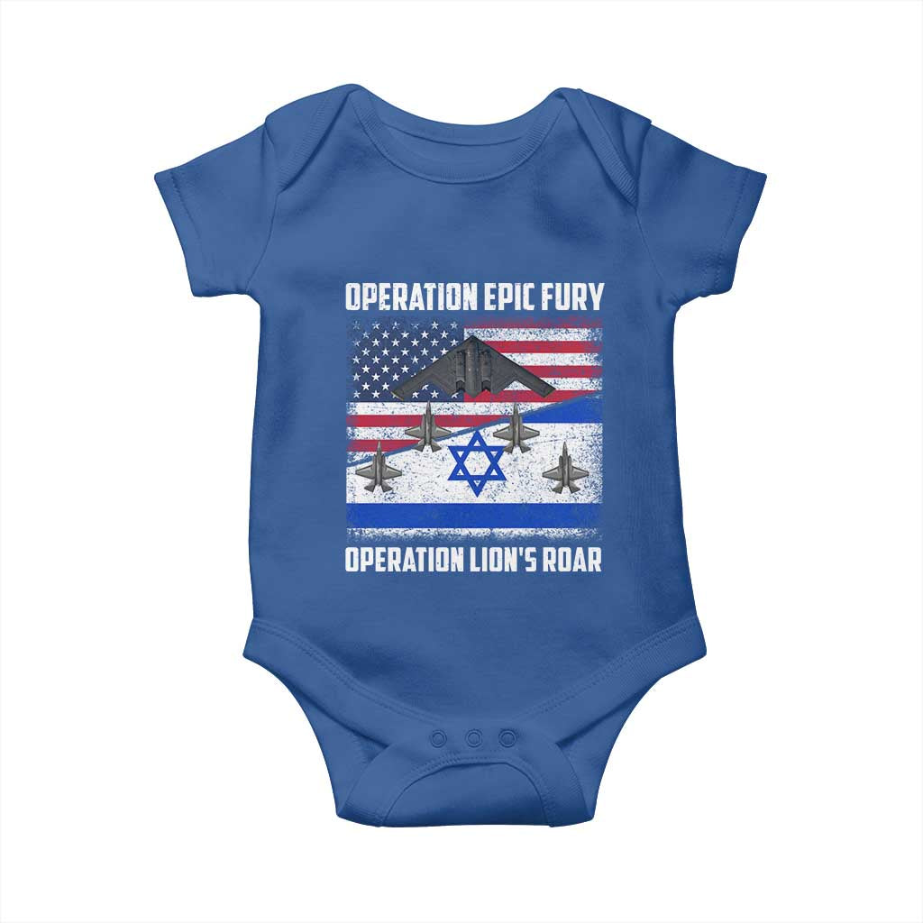 Operation Epic Fury Lions Roar Baby Onesie USA Israel Flag Freedom Defense