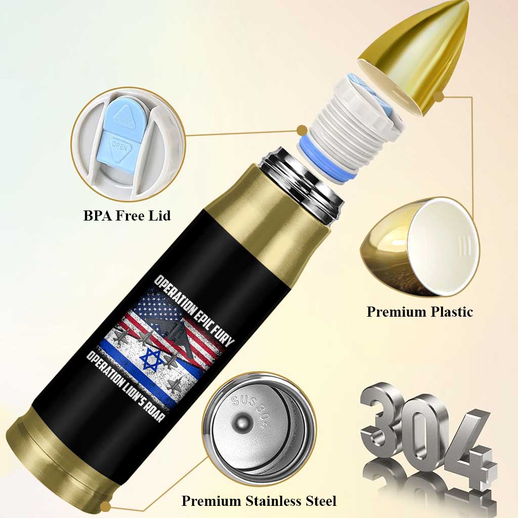 Operation Epic Fury Lions Roar Bullet Tumbler USA Israel Flag Freedom Defense