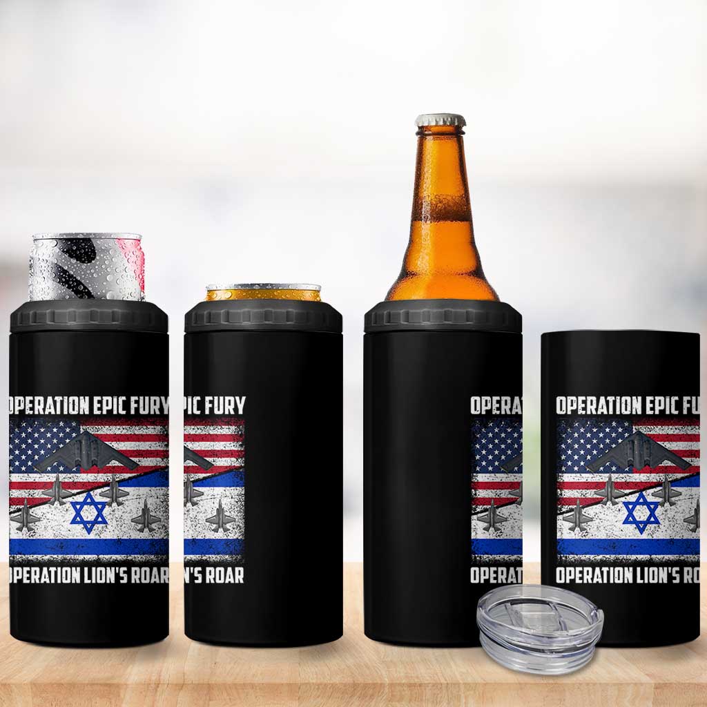 Operation Epic Fury Lions Roar 4 in 1 Can Cooler Tumbler USA Israel Flag Freedom Defense