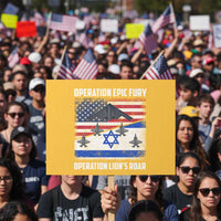 Operation Epic Fury Lions Roar Protest Sign USA Israel Flag Freedom Defense