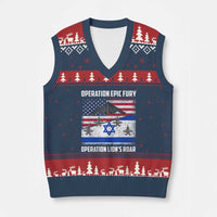 Operation Epic Fury Lions Roar V-Neck Knit Sweater Vest USA Israel Flag Freedom Defense