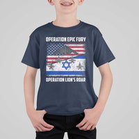 Operation Epic Fury Lions Roar T Shirt For Kid USA Israel Flag Freedom Defense