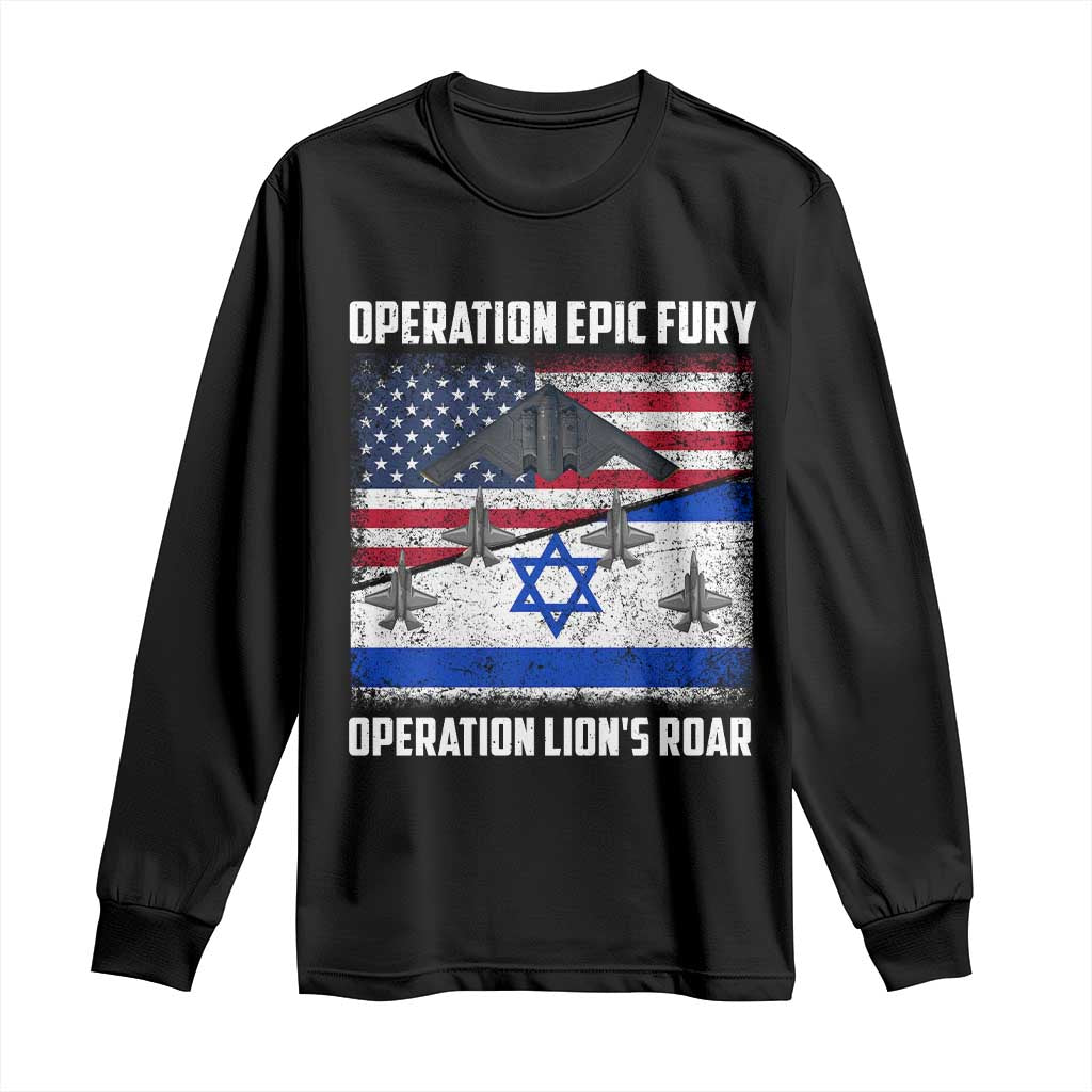 Operation Epic Fury Lions Roar Long Sleeve Shirt USA Israel Flag Freedom Defense