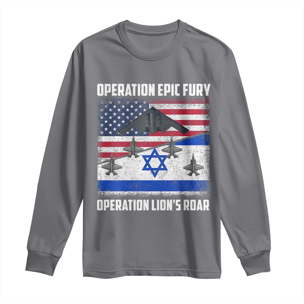 Operation Epic Fury Lions Roar Long Sleeve Shirt USA Israel Flag Freedom Defense