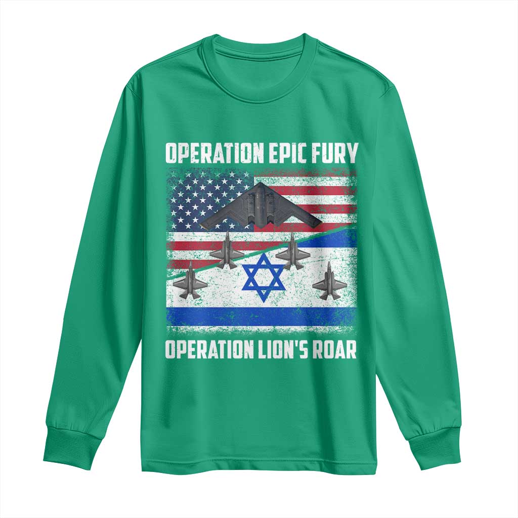 Operation Epic Fury Lions Roar Long Sleeve Shirt USA Israel Flag Freedom Defense