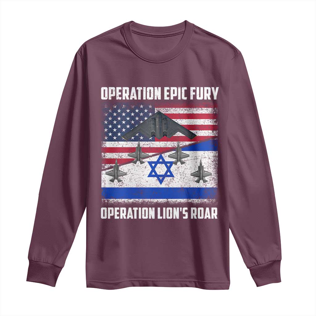 Operation Epic Fury Lions Roar Long Sleeve Shirt USA Israel Flag Freedom Defense