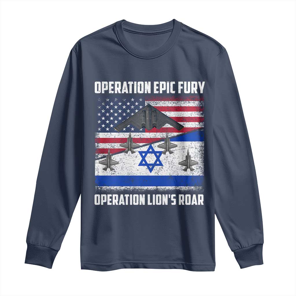 Operation Epic Fury Lions Roar Long Sleeve Shirt USA Israel Flag Freedom Defense