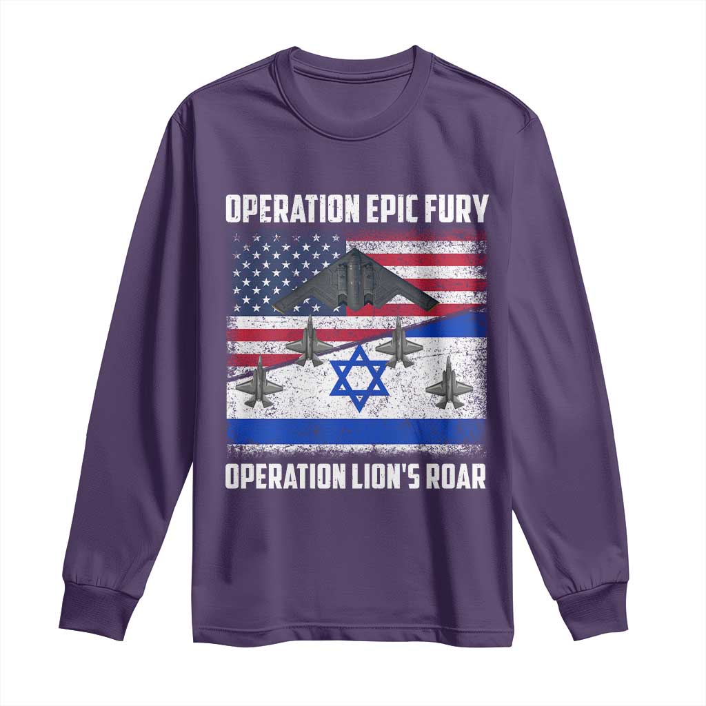 Operation Epic Fury Lions Roar Long Sleeve Shirt USA Israel Flag Freedom Defense