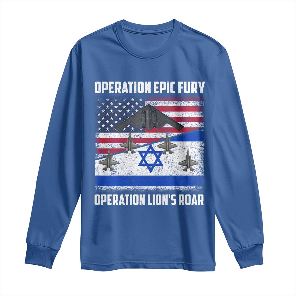 Operation Epic Fury Lions Roar Long Sleeve Shirt USA Israel Flag Freedom Defense