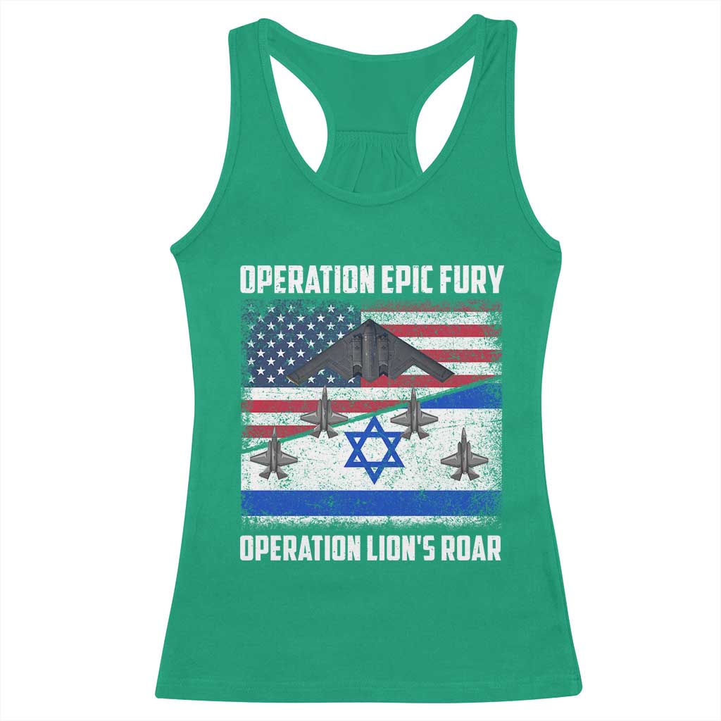 Operation Epic Fury Lions Roar Racerback Tank Top USA Israel Flag Freedom Defense