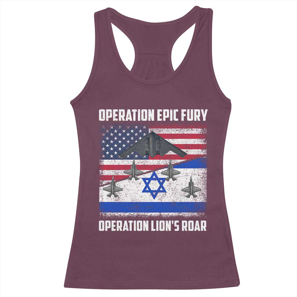 Operation Epic Fury Lions Roar Racerback Tank Top USA Israel Flag Freedom Defense