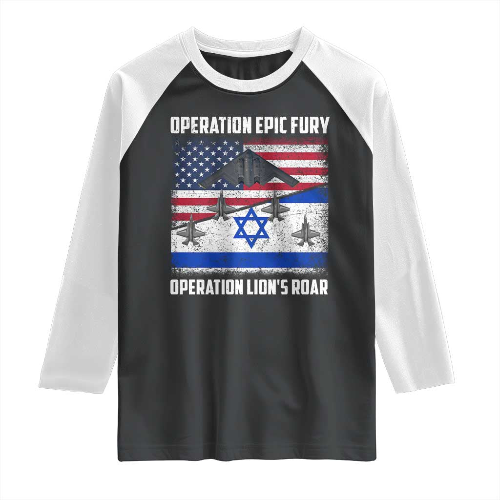 Operation Epic Fury Lions Roar Raglan Shirt USA Israel Flag Freedom Defense