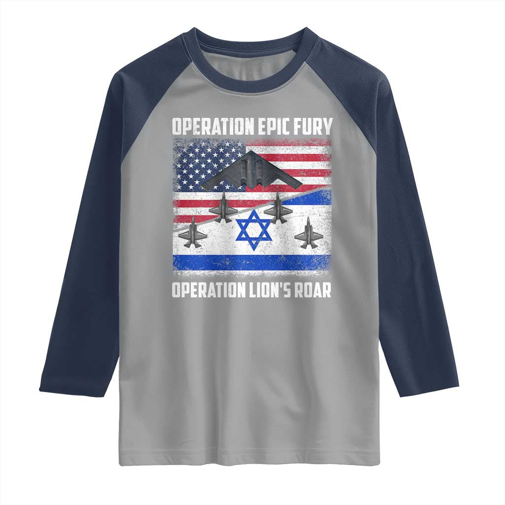 Operation Epic Fury Lions Roar Raglan Shirt USA Israel Flag Freedom Defense