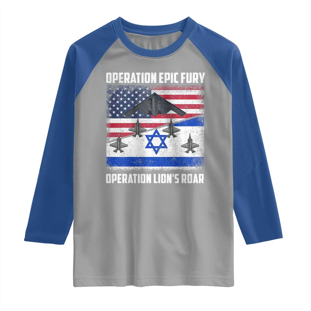 Operation Epic Fury Lions Roar Raglan Shirt USA Israel Flag Freedom Defense