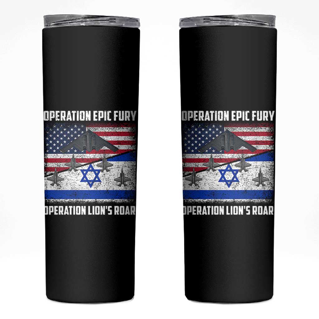 Operation Epic Fury Lions Roar Skinny Tumbler USA Israel Flag Freedom Defense