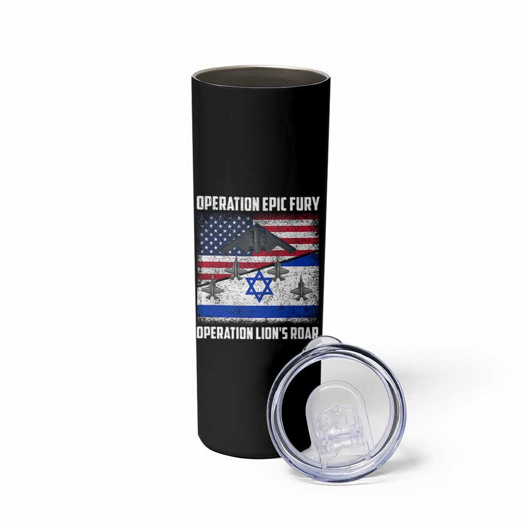 Operation Epic Fury Lions Roar Skinny Tumbler USA Israel Flag Freedom Defense