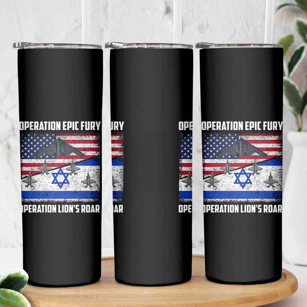 Operation Epic Fury Lions Roar Skinny Tumbler USA Israel Flag Freedom Defense