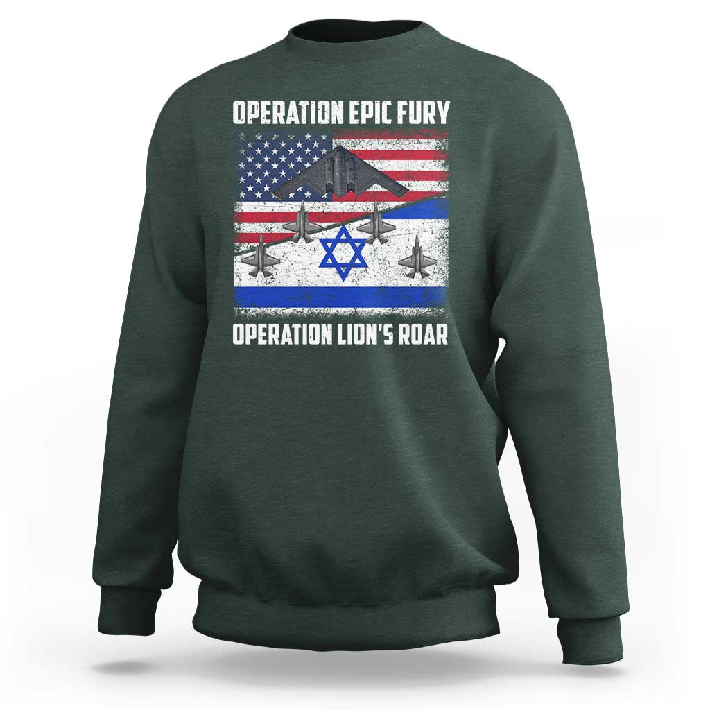 Operation Epic Fury Lions Roar Sweatshirt USA Israel Flag Freedom Defense